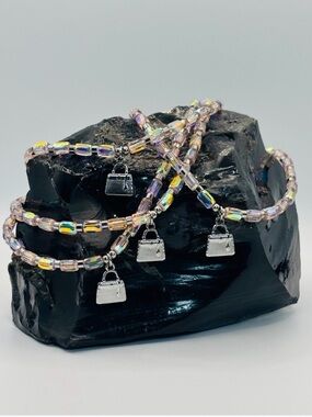 *ANKLET* Silver Handbag & AB Pink Stretchy Anklet